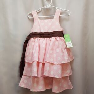Carter's girls size 2T dress pink with white polka dots, brown sash belt NWT